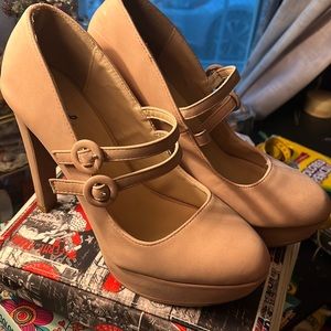 Qupid Nude Heels with Double Strap
